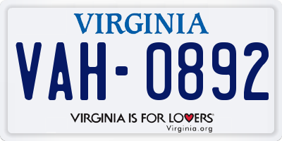 VA license plate VAH0892