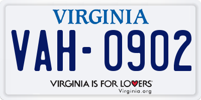 VA license plate VAH0902