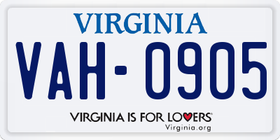 VA license plate VAH0905