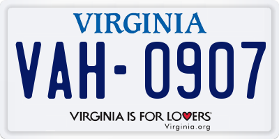 VA license plate VAH0907