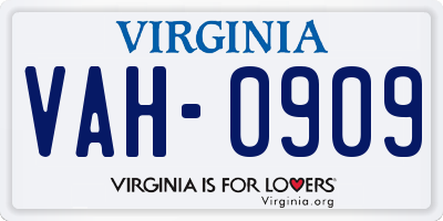 VA license plate VAH0909