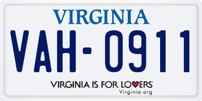 VA license plate VAH0911