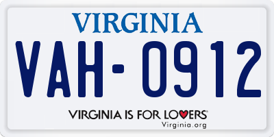 VA license plate VAH0912