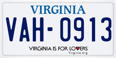 VA license plate VAH0913