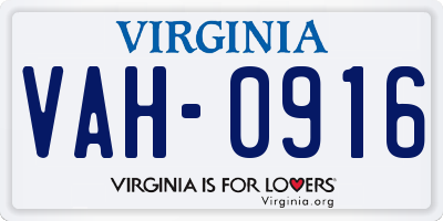 VA license plate VAH0916