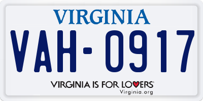 VA license plate VAH0917