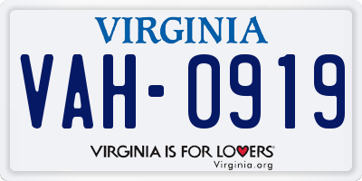 VA license plate VAH0919