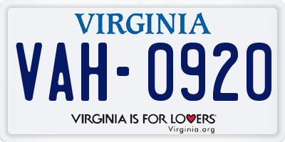 VA license plate VAH0920