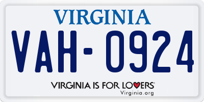 VA license plate VAH0924