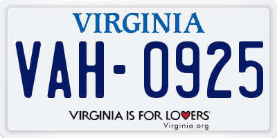VA license plate VAH0925