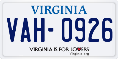 VA license plate VAH0926