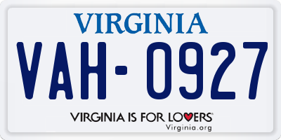 VA license plate VAH0927