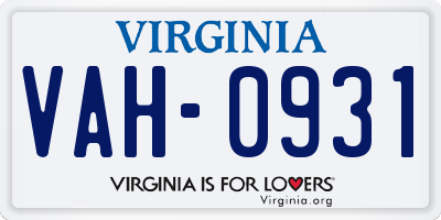VA license plate VAH0931