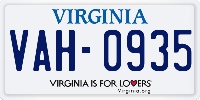 VA license plate VAH0935