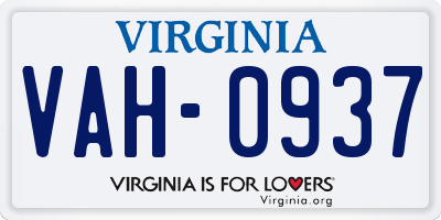 VA license plate VAH0937