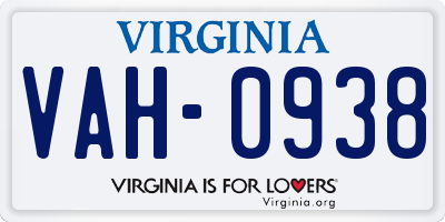 VA license plate VAH0938