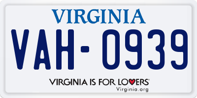 VA license plate VAH0939