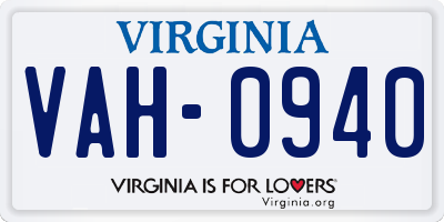 VA license plate VAH0940
