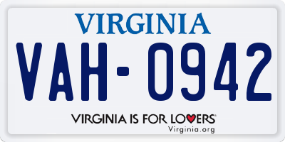 VA license plate VAH0942