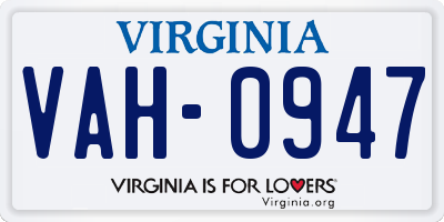 VA license plate VAH0947