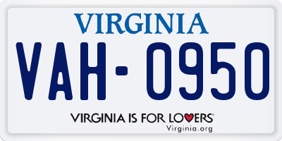 VA license plate VAH0950