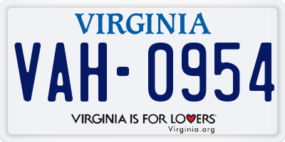 VA license plate VAH0954