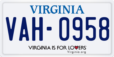 VA license plate VAH0958