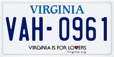 VA license plate VAH0961