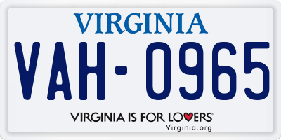 VA license plate VAH0965