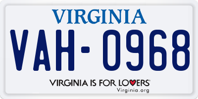 VA license plate VAH0968