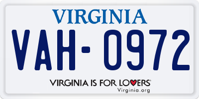 VA license plate VAH0972