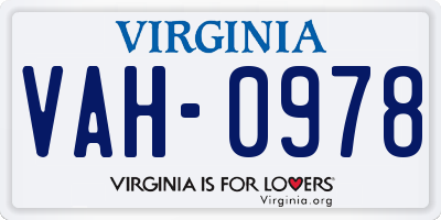VA license plate VAH0978
