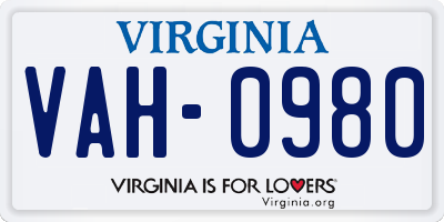 VA license plate VAH0980