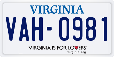 VA license plate VAH0981