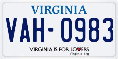 VA license plate VAH0983