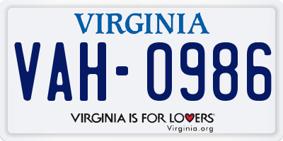 VA license plate VAH0986