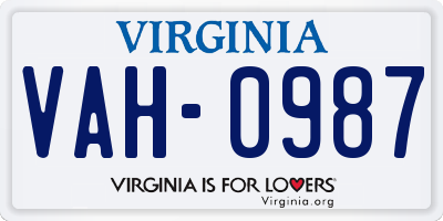 VA license plate VAH0987