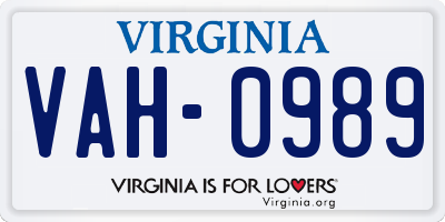 VA license plate VAH0989