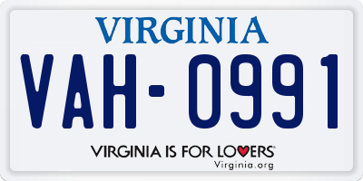 VA license plate VAH0991