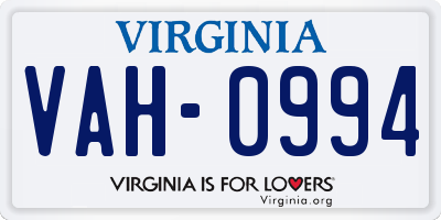 VA license plate VAH0994