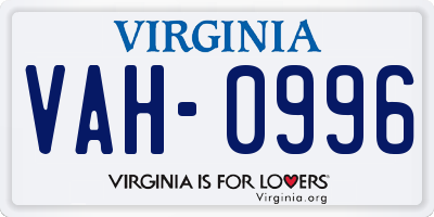VA license plate VAH0996