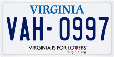 VA license plate VAH0997