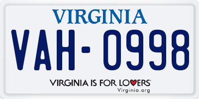 VA license plate VAH0998