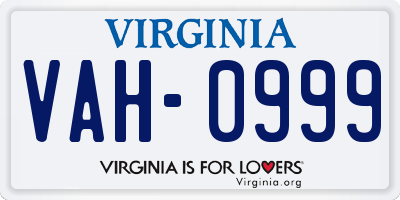 VA license plate VAH0999