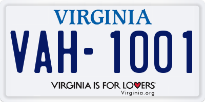 VA license plate VAH1001