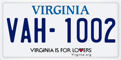 VA license plate VAH1002