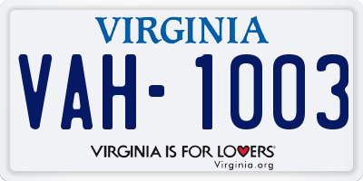 VA license plate VAH1003