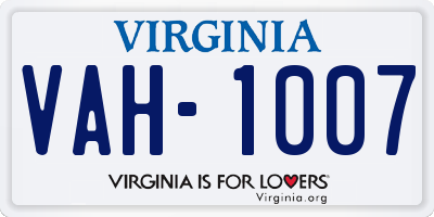 VA license plate VAH1007
