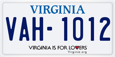 VA license plate VAH1012