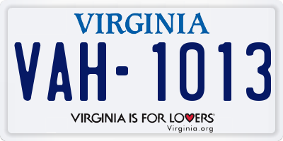 VA license plate VAH1013